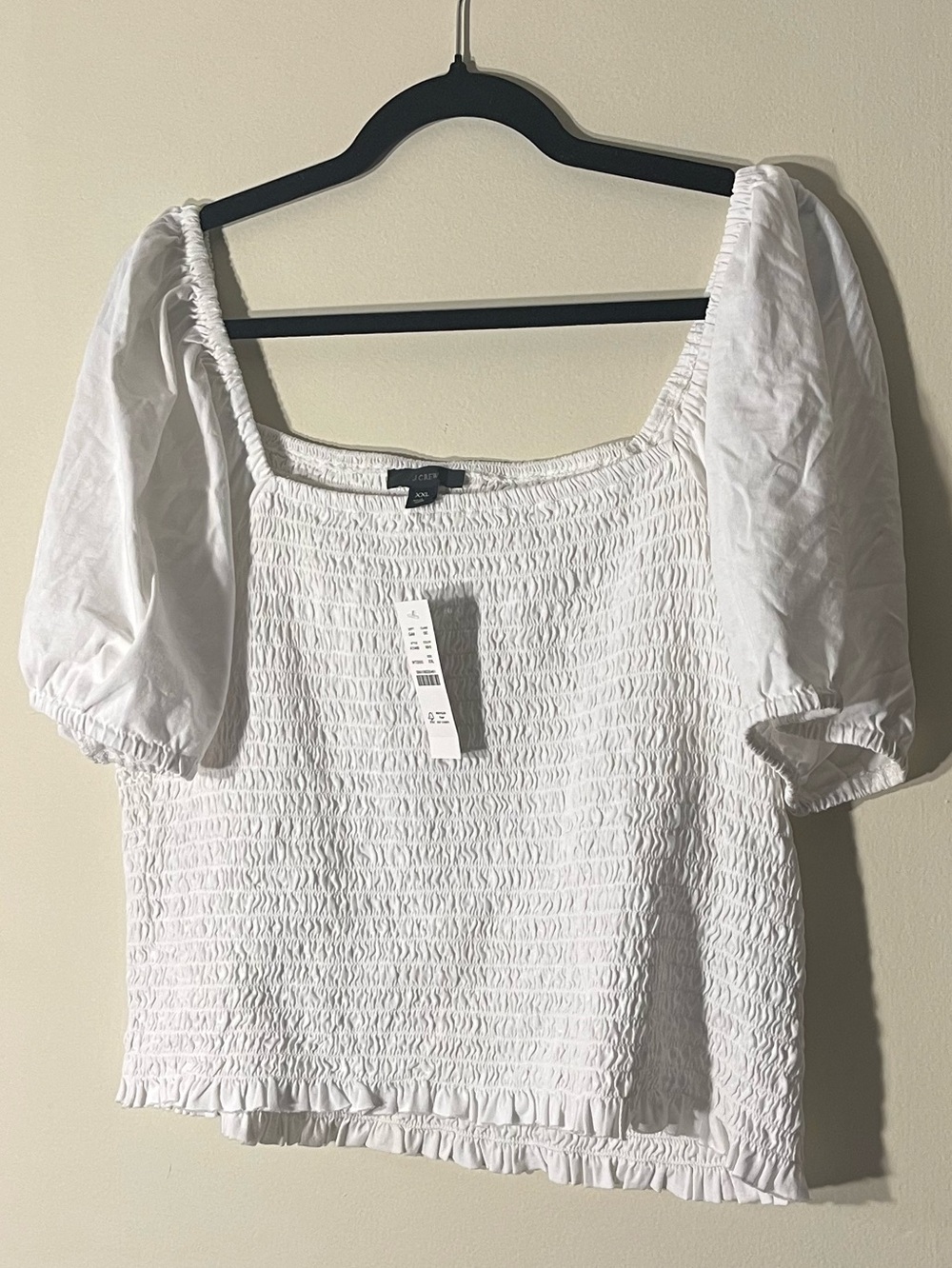 NWT J. Crew Smocked Jersey Square-Neck Puff Sleeve Crop Top XXL